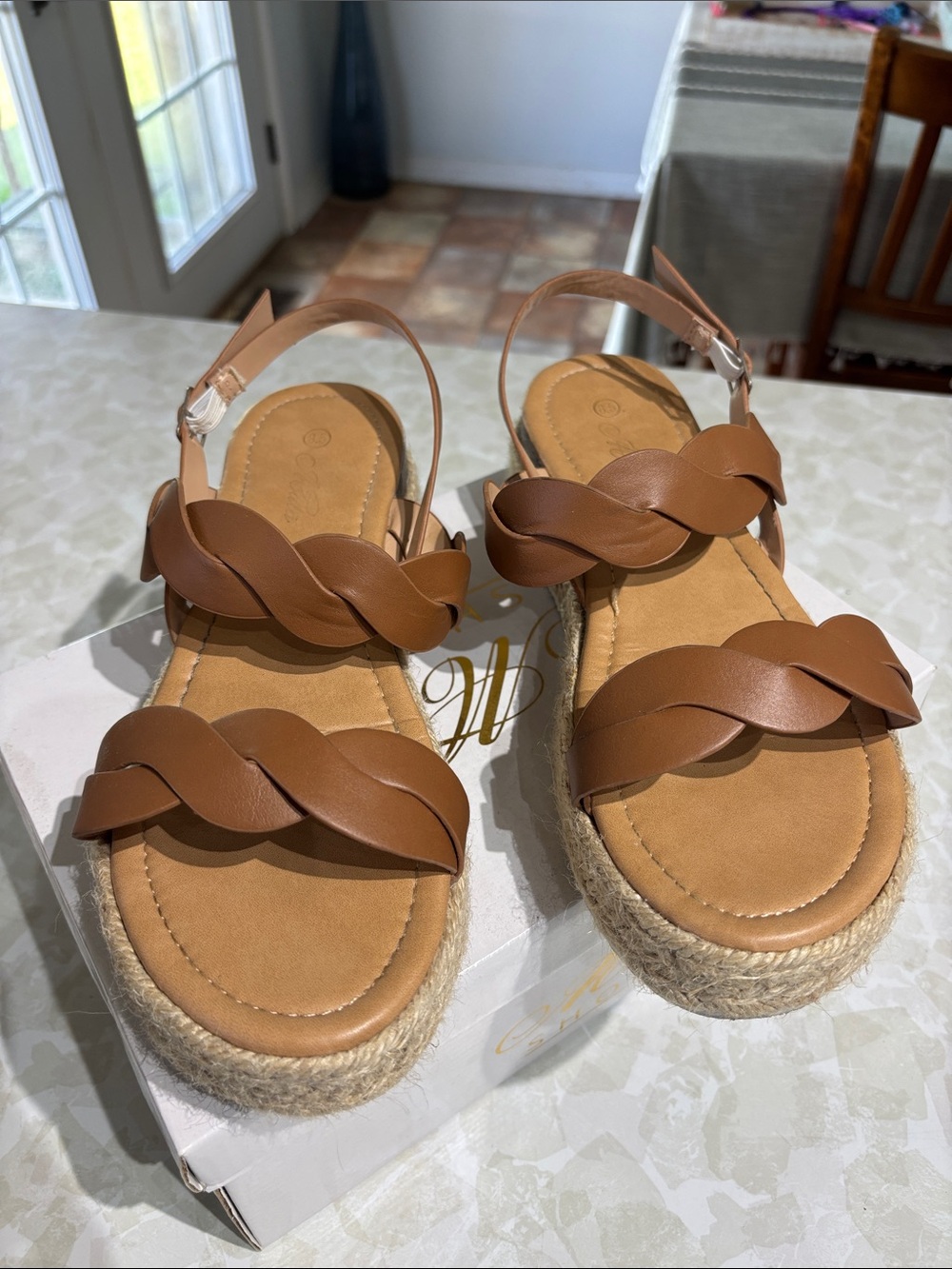 Women’s Brown Braided Espadrille Platform Sandals